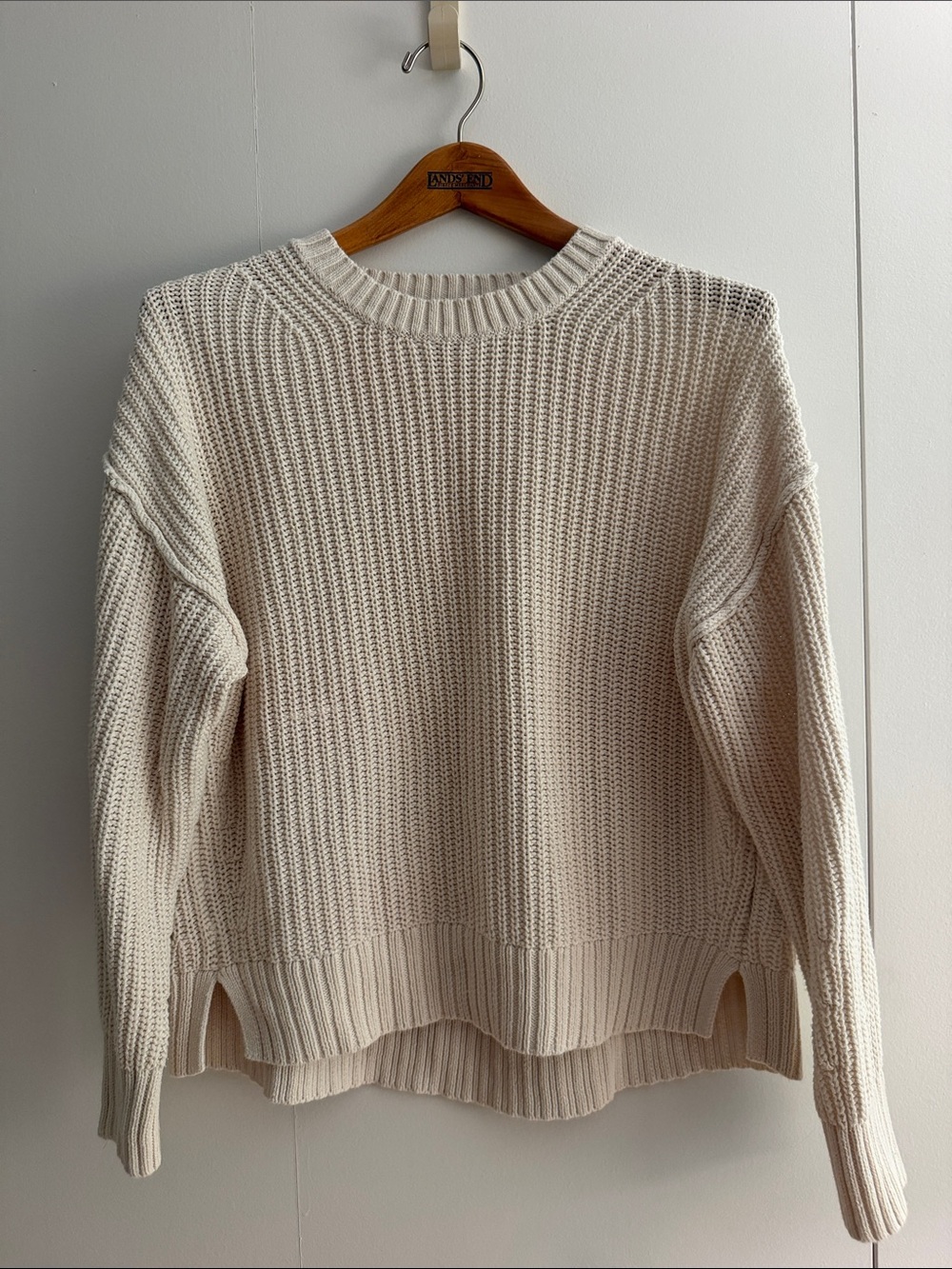 American Eagle Outfitters Cream Ribbed Crewneck Sweater